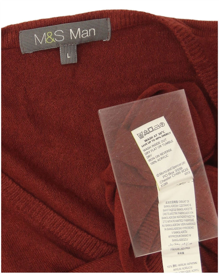 MARKS & SPENCER Suéter masculino com decote em V grande acrílico marrom