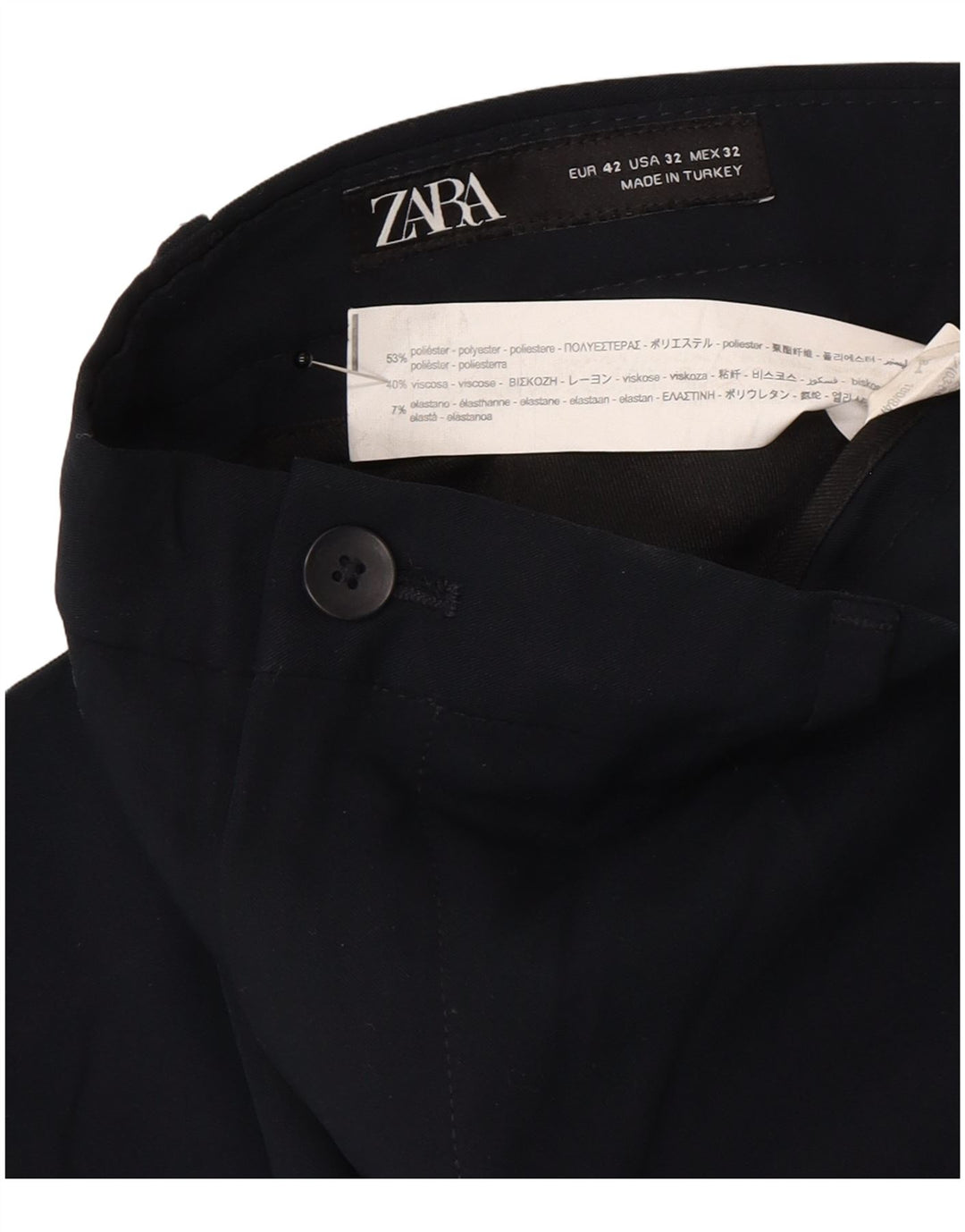 Zara Mens Slim Chino Calças EU 42 Grande W32 L29 Azul Marinho Poliéster