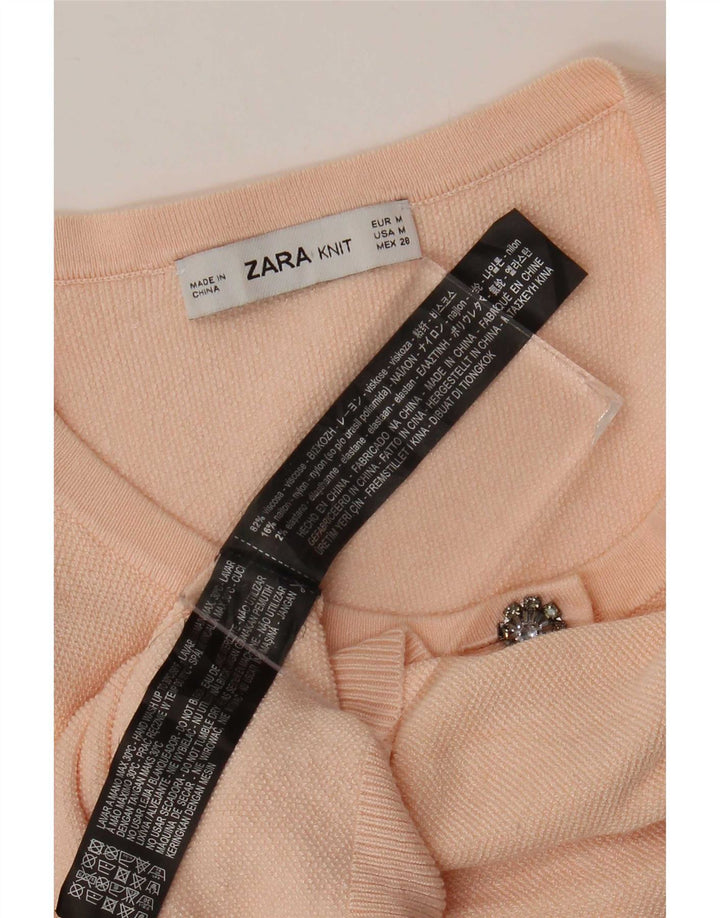 Suéter cardigã feminino Zara Reino Unido 12 viscose rosa médio