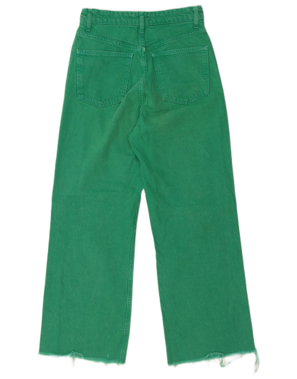 Zara Jeans feminino cintura alta com perna larga EU 36 XS W26 L28 algodão verde