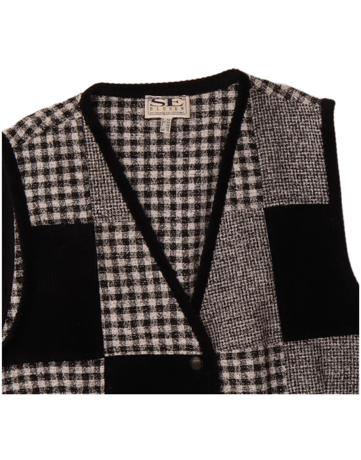 Colete feminino VINTAGE UK 16 grande poliéster preto patchwork