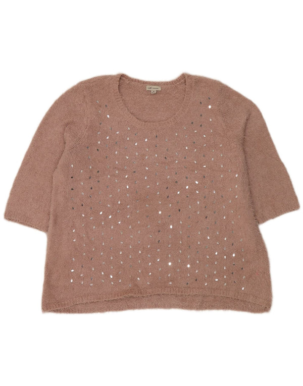 Suéter feminino Autograph de manga curta com gola canoa UK 18 XL rosa