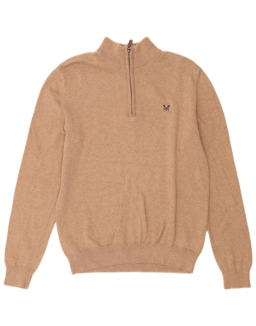 Suéter masculino Crew Clothing com zíper e gola em algodão marrom médio