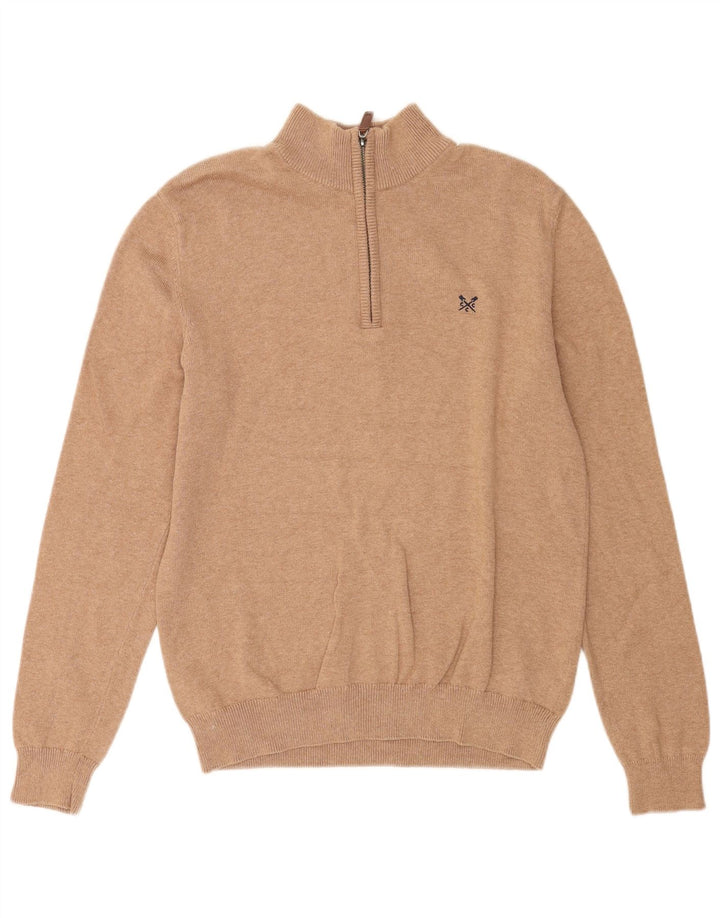 Suéter masculino Crew Clothing com zíper e gola em algodão marrom médio