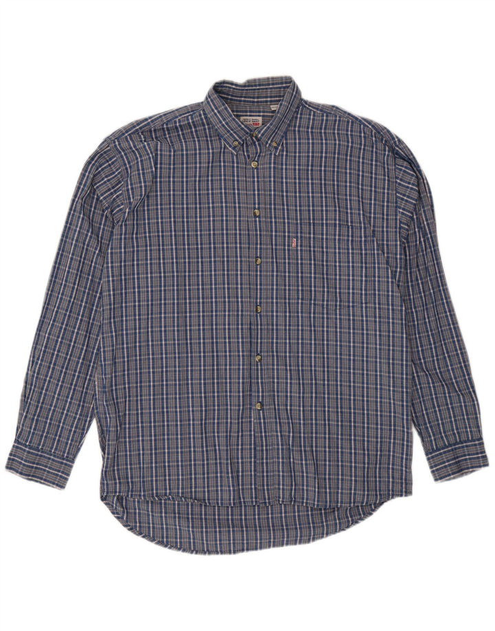Camisa masculina Levi's grande xadrez azul de algodão