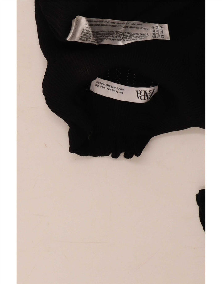 Top feminino Zara de manga comprida UK 12 viscose preta média