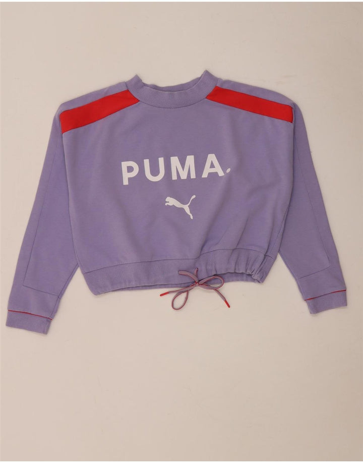 Puma feminino oversized gráfico moletom jumper UK 6 XS roxo colorblock