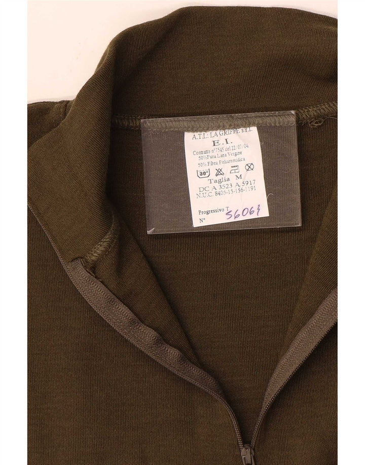 Suéter vintage masculino com zíper e gola em poliamida cáqui médio