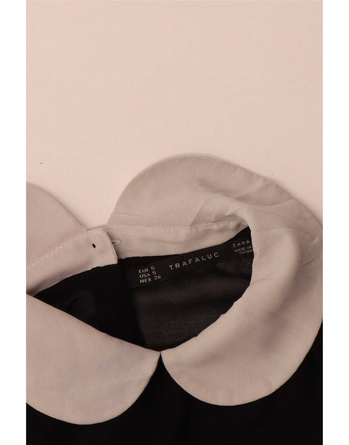 Zara Camisa Feminina Blusa UK 10 Pequena Poliéster Preta