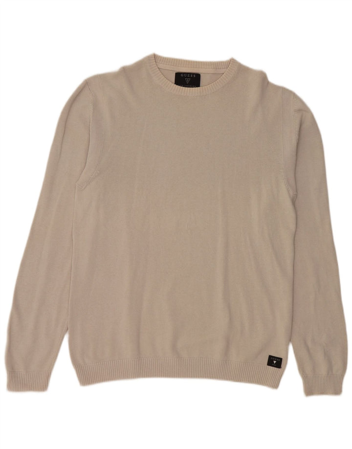 Suéter feminino Guess com gola canoa UK 14 grande cinza