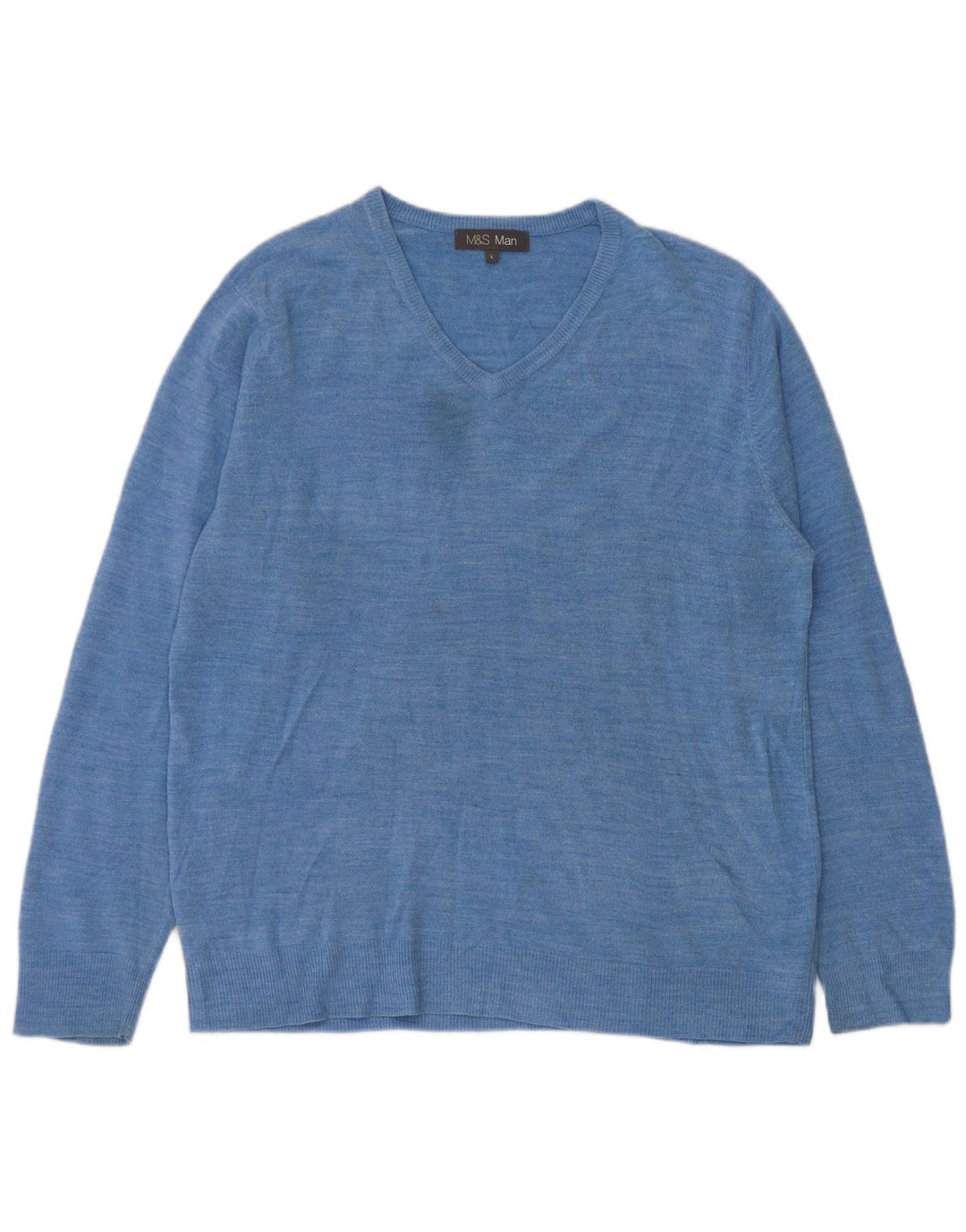 Suéter masculino Marks & Spencer com decote em V grande acrílico azul