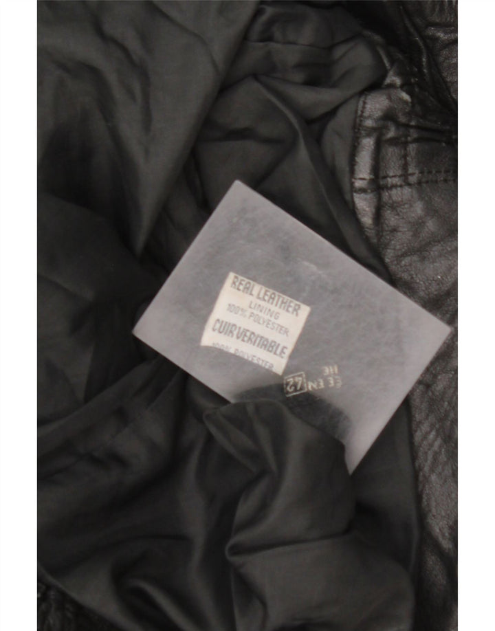 Jaqueta feminina de couro superdimensionada VINTAGE EU 42 couro preto grande