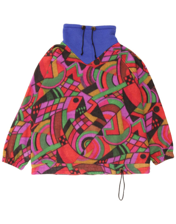 Vintage Mens Loose Fit Fleece Jumper Pequeno Geométrico Multicolorido