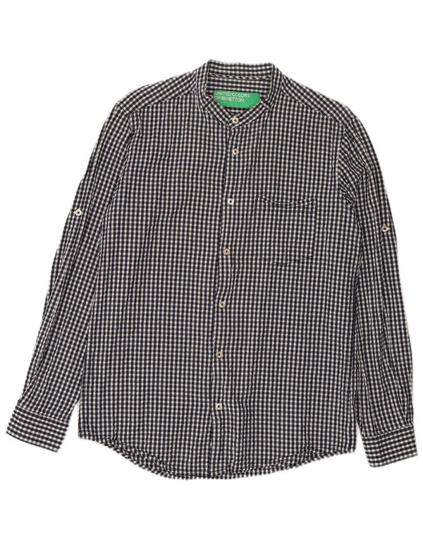 Camisa masculina Benetton média azul marinho algodão guingão