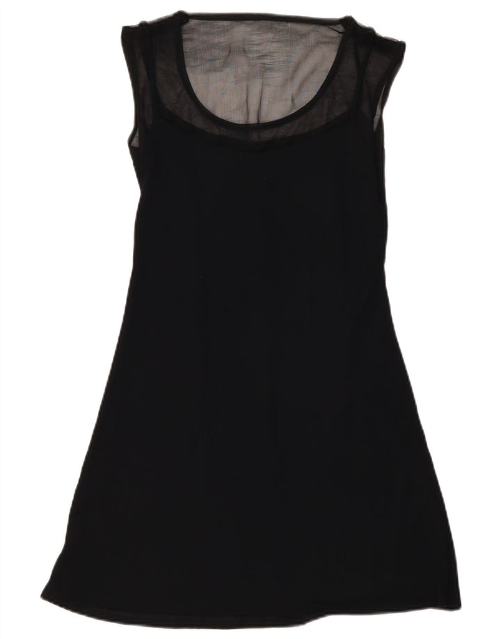 Vestido feminino AMULETI sem mangas evasê UK 10 pequeno preto viscose