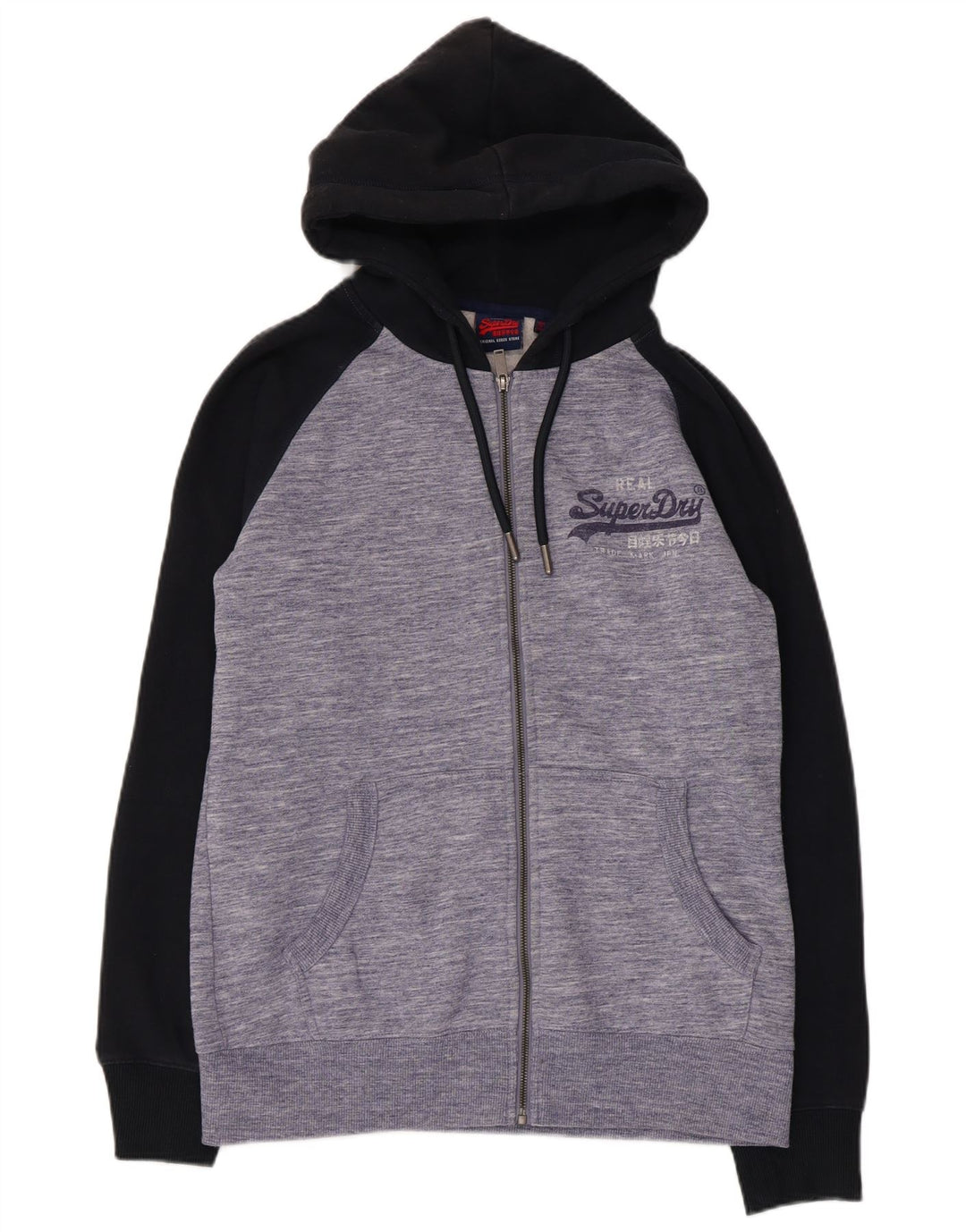 Suéter masculino Superdry com capuz e zíper gráfico grande algodão colorido azul