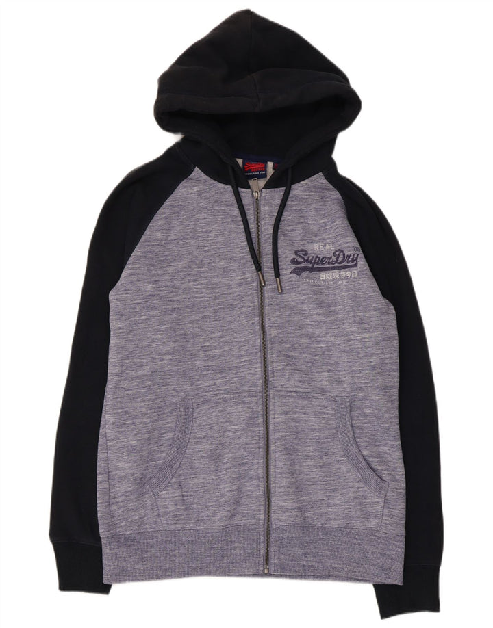 Suéter masculino Superdry com capuz e zíper gráfico grande algodão colorido azul