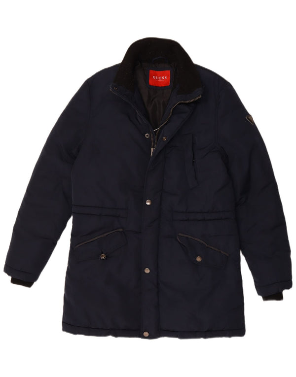 Casaco acolchoado masculino Guess UK 40 grande poliéster azul marinho