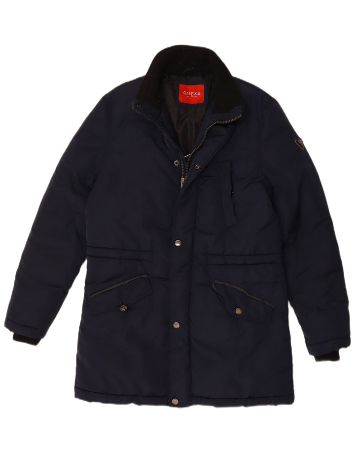 Casaco acolchoado masculino Guess UK 40 grande poliéster azul marinho