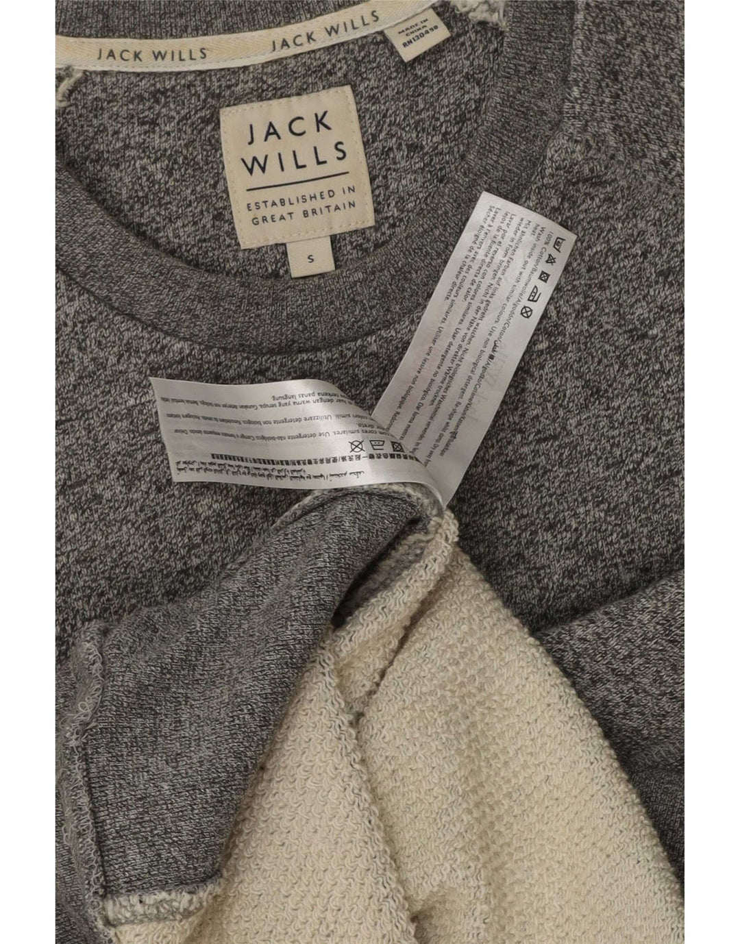 Jack Wills moletom gráfico masculino jumper pequeno algodão manchado cinza