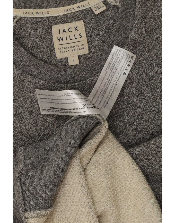 Jack Wills moletom gráfico masculino jumper pequeno algodão manchado cinza