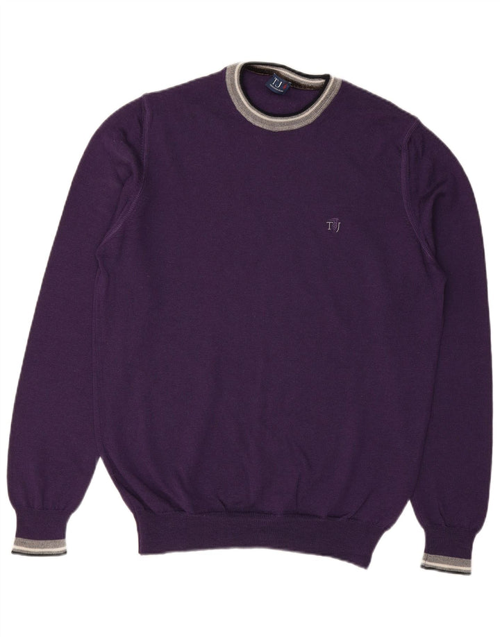 Suéter masculino TRUSSARDI JEANS com gola redonda de lã roxa média