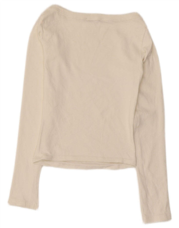 Zara Womens Crop Top Manga Longa UK 12 Médio Off White