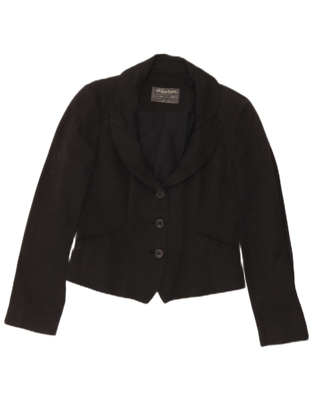 All Saints Jaqueta Blazer Feminina Crop 3 Botões Reino Unido 12 Algodão Preto Médio