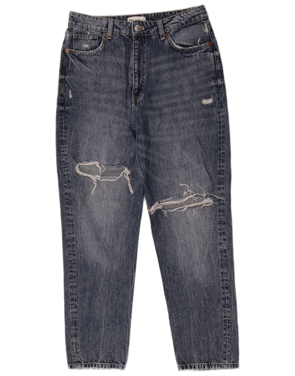 Zara Calça jeans feminina cintura alta desgastada EU 42 grande W32 L28 azul