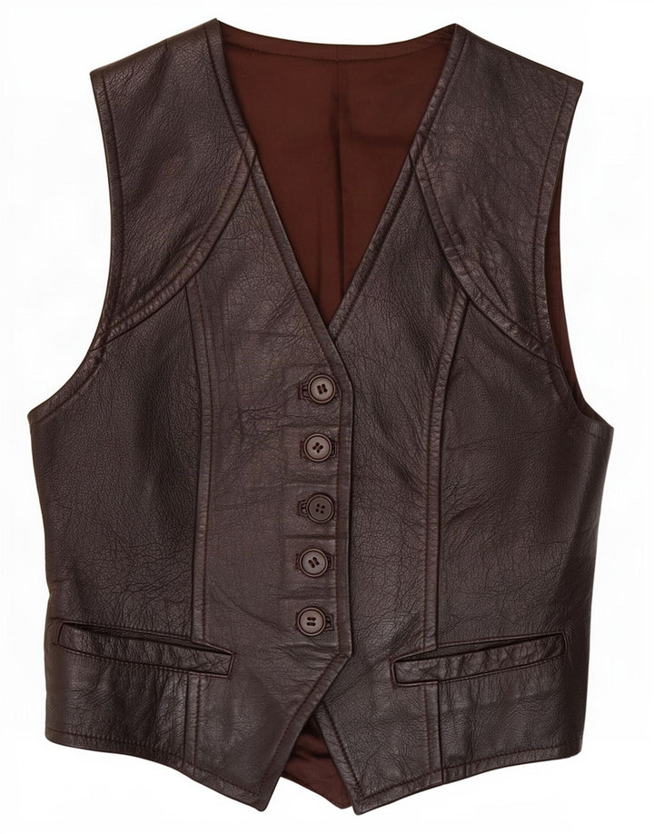 Colete de couro feminino vintage IT 44 marrom médio