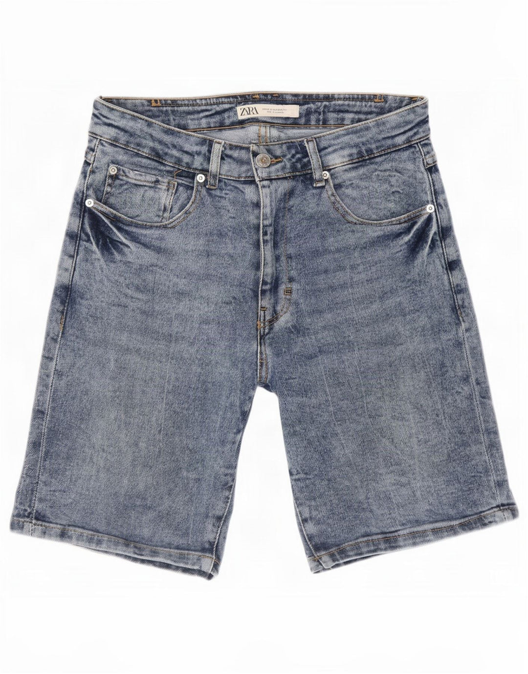 Zara Mens Denim Shorts EU 38 Pequeno W30 Azul