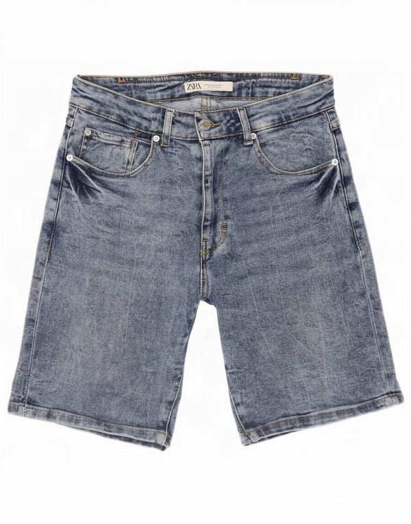 Zara Mens Denim Shorts EU 38 Pequeno W30 Azul