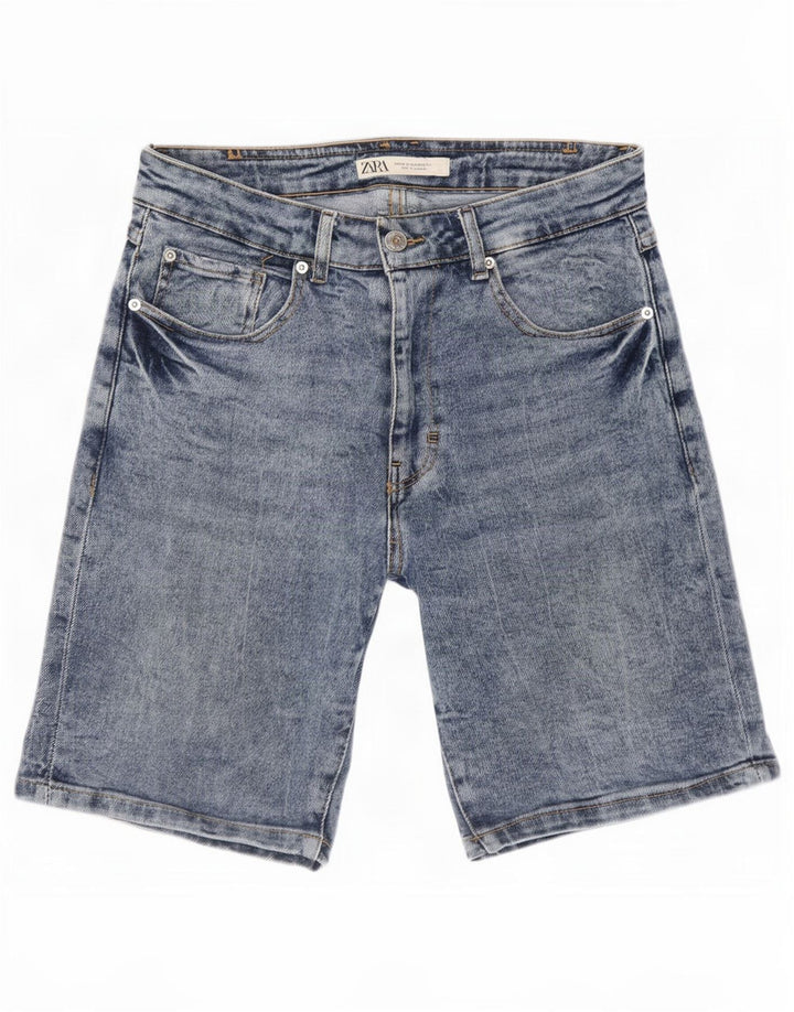 Zara Mens Denim Shorts EU 38 Pequeno W30 Azul