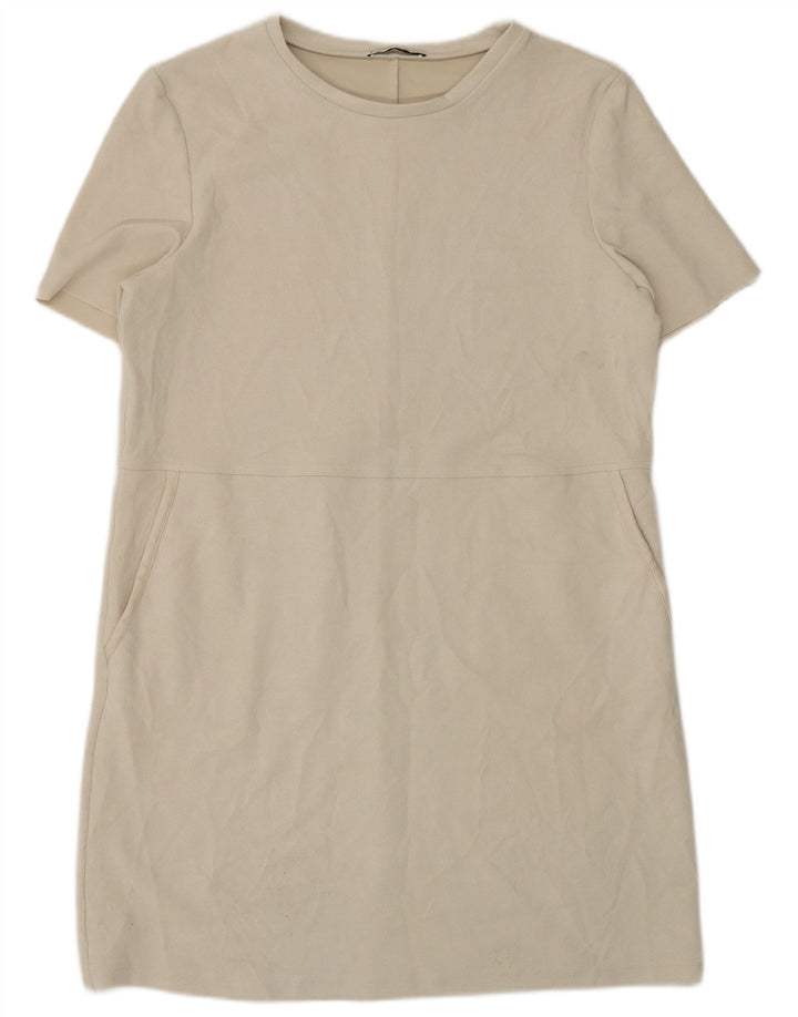 Vestido feminino Zara UK 14 poliéster bege médio