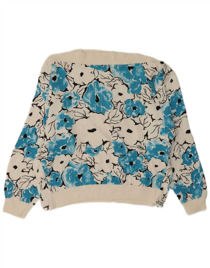 Suéter feminino VINTAGE com gola canoa Reino Unido 14 médio branco floral