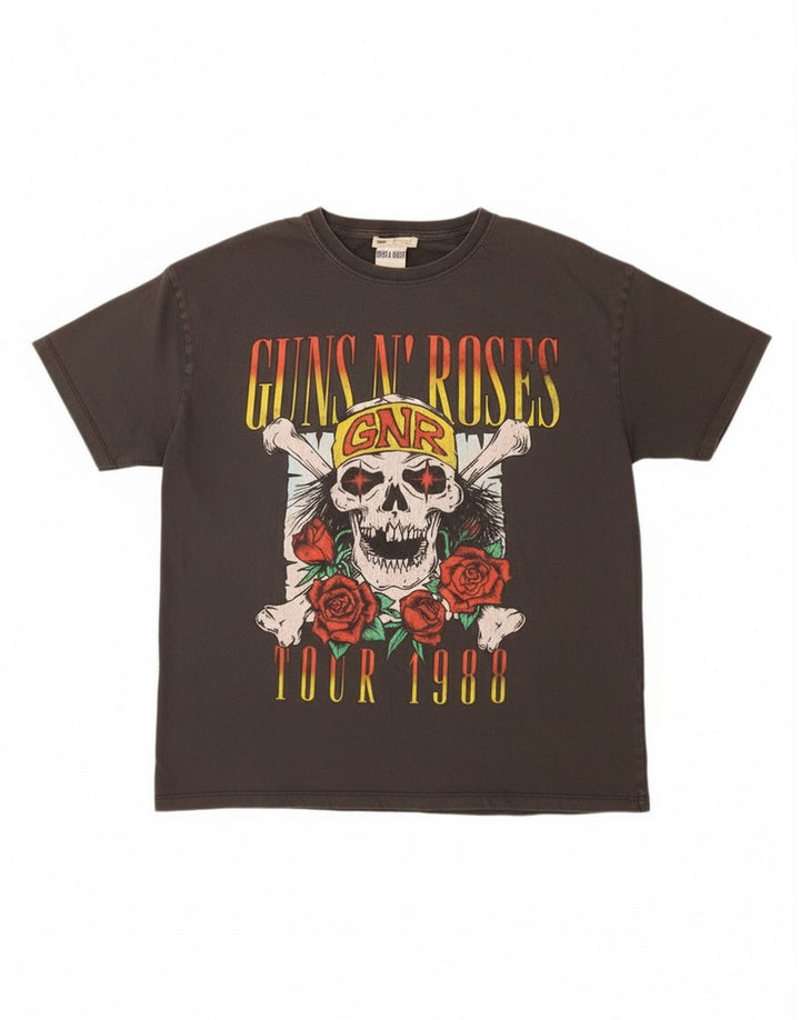 Camiseta masculina Pull & Bear Guns & Roses com estampa gráfica grande de algodão cinza
