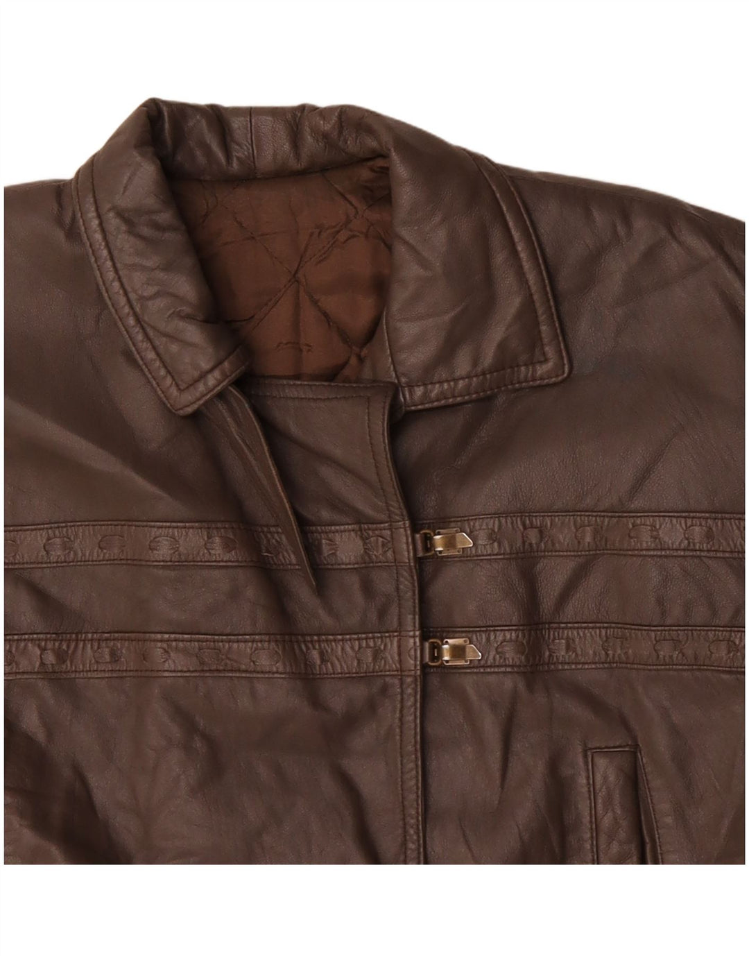 Jaqueta de couro feminina VINTAGE UK 18 XL marrom