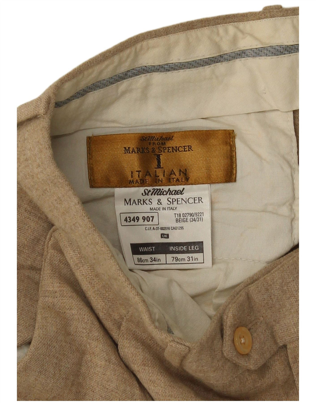 Calça casual Marks & Spencer masculina St. Michael Pegged W34 L31 lã marrom