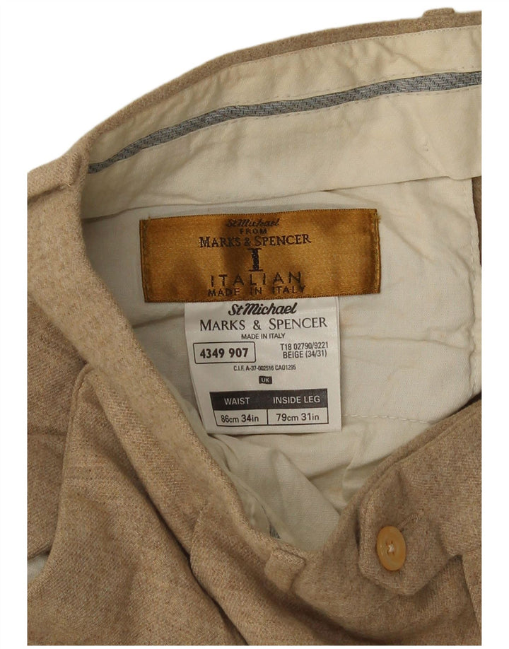 Calça casual Marks & Spencer masculina St. Michael Pegged W34 L31 lã marrom