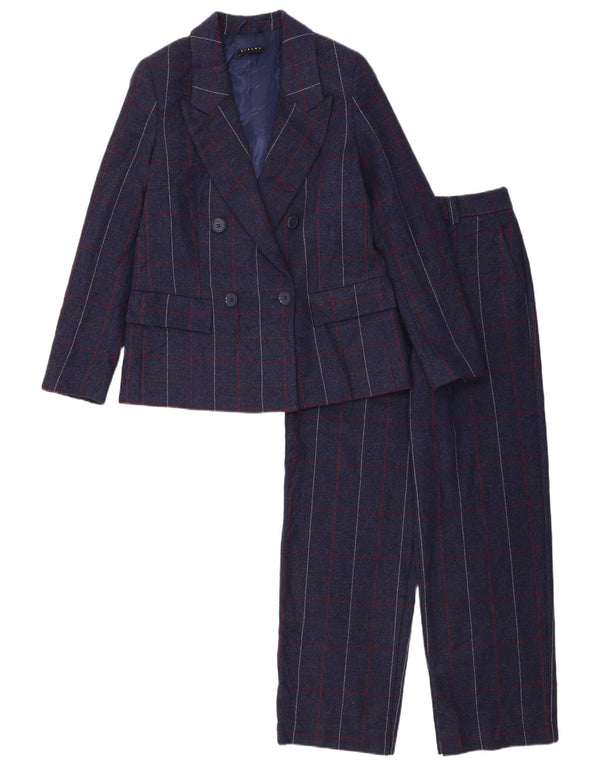 Sisley terno feminino de 2 peças UK 10 pequeno W28 L29 xadrez azul marinho