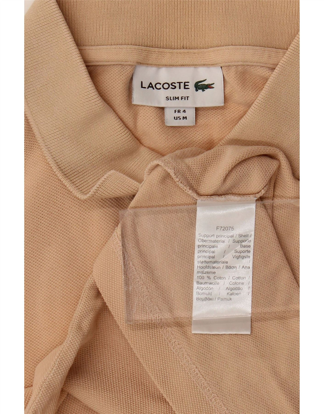 Camisa polo masculina Lacoste Slim Fit tamanho 4 algodão bege médio