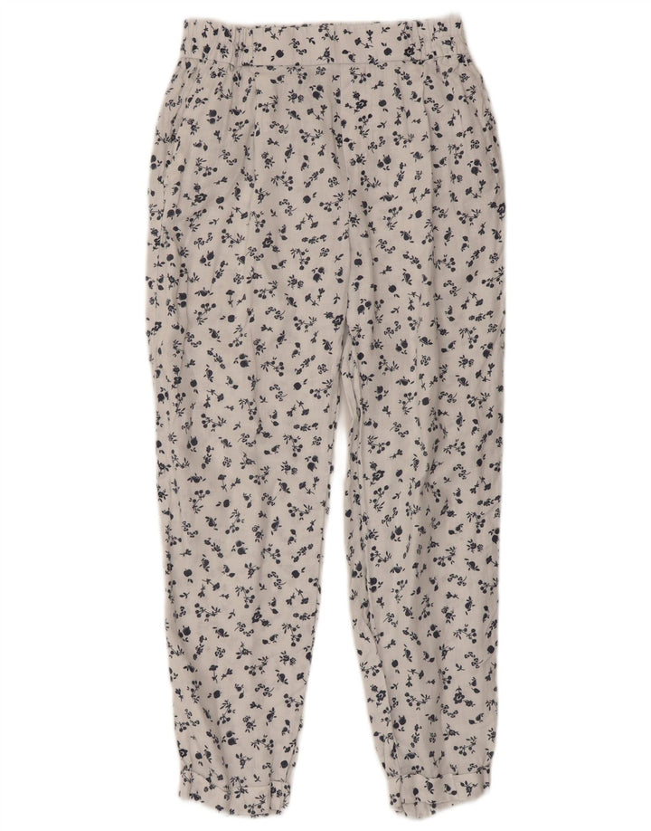 Calça feminina cortada cônica BENETTON W26 L23 linho floral branco