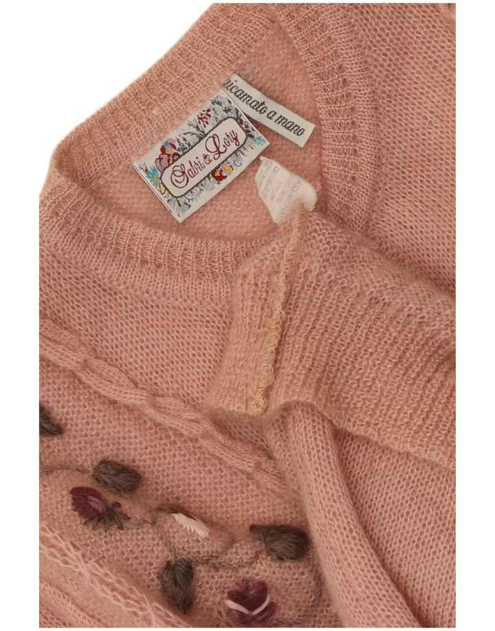 Suéter cardigã feminino RICAMO A MANO IT 50 XL rosa floral mohair