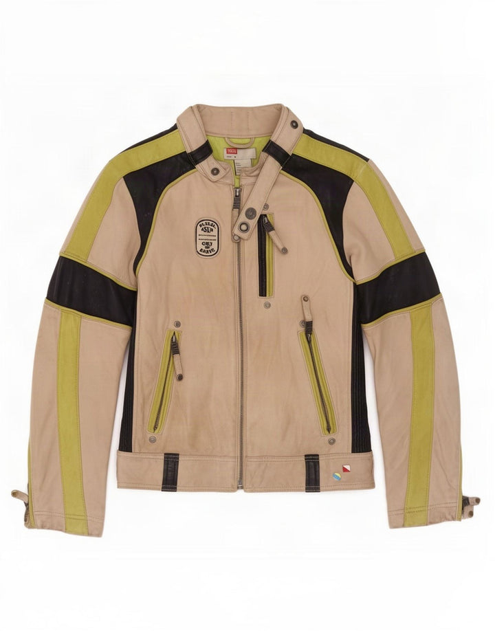 Jaqueta Diesel Meninos Couro Racer 10-11 Anos Médio Bege Colourblock