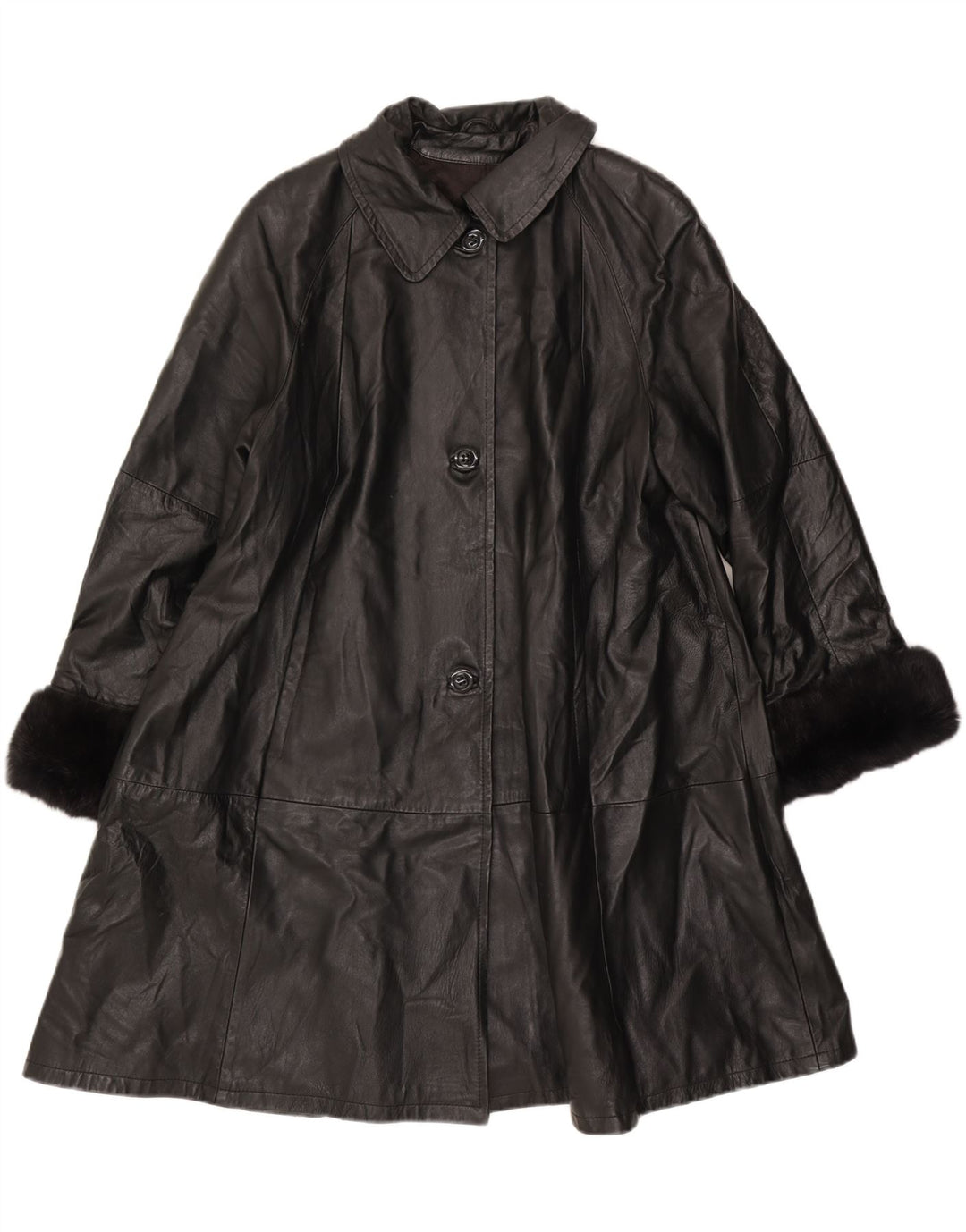 Casaco de couro feminino vintage IT 46 grande preto