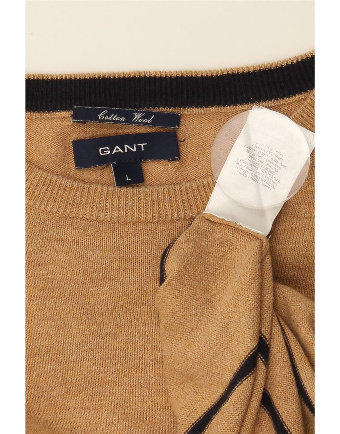 Suéter masculino GANT com gola redonda e algodão listrado bege grande