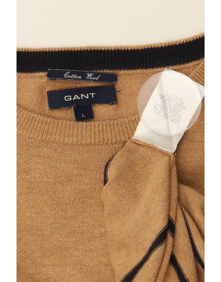 Suéter masculino GANT com gola redonda e algodão listrado bege grande