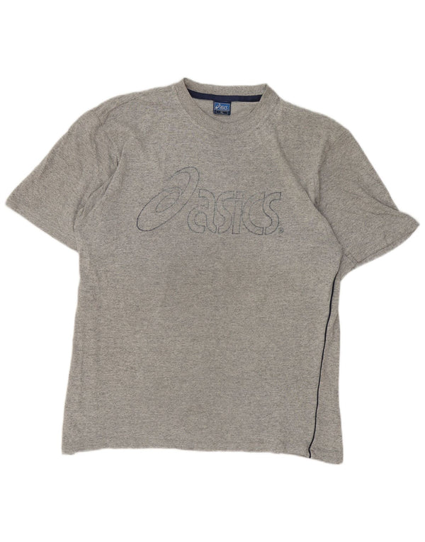 Camiseta Asics masculina gráfica Top XL cinza manchado de algodão