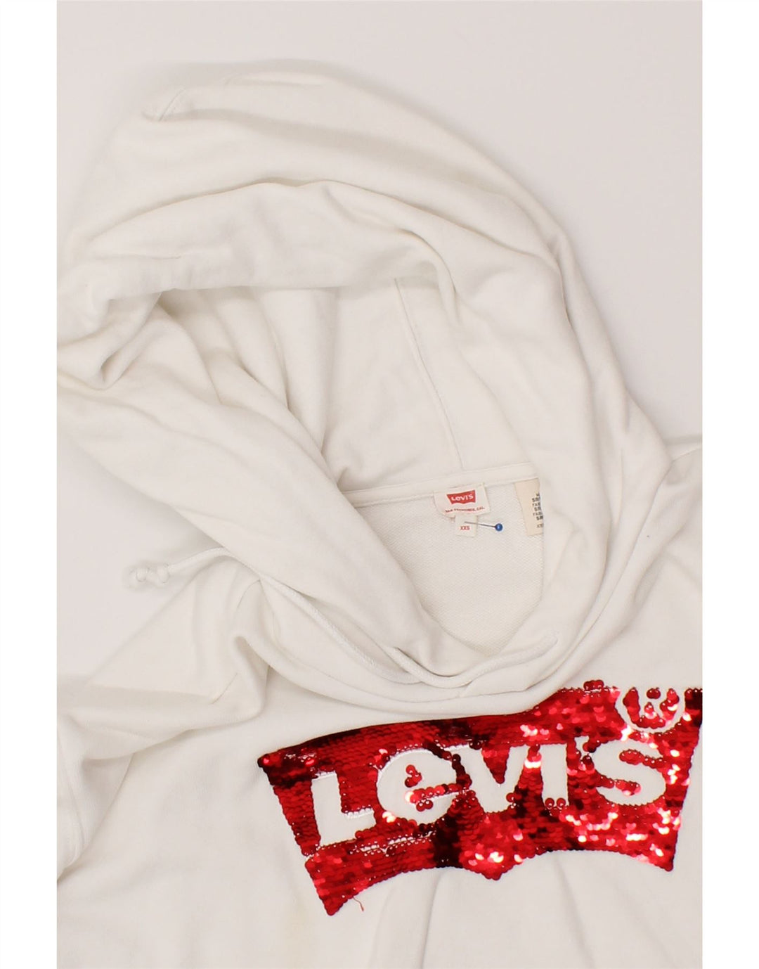 LEVI'S Womens Graphic Crop Hoodie Jumper UK 2 2XS White Vintage Levi's and Second-Hand Levi's from Messina Hembry 