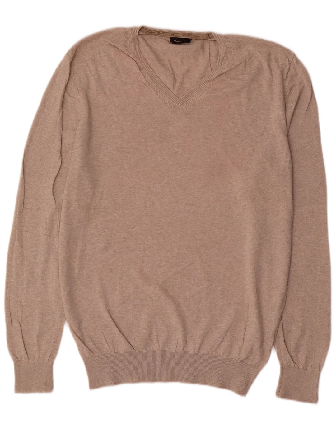 Suéter masculino Massimo Dutti com decote em V, grande algodão bege